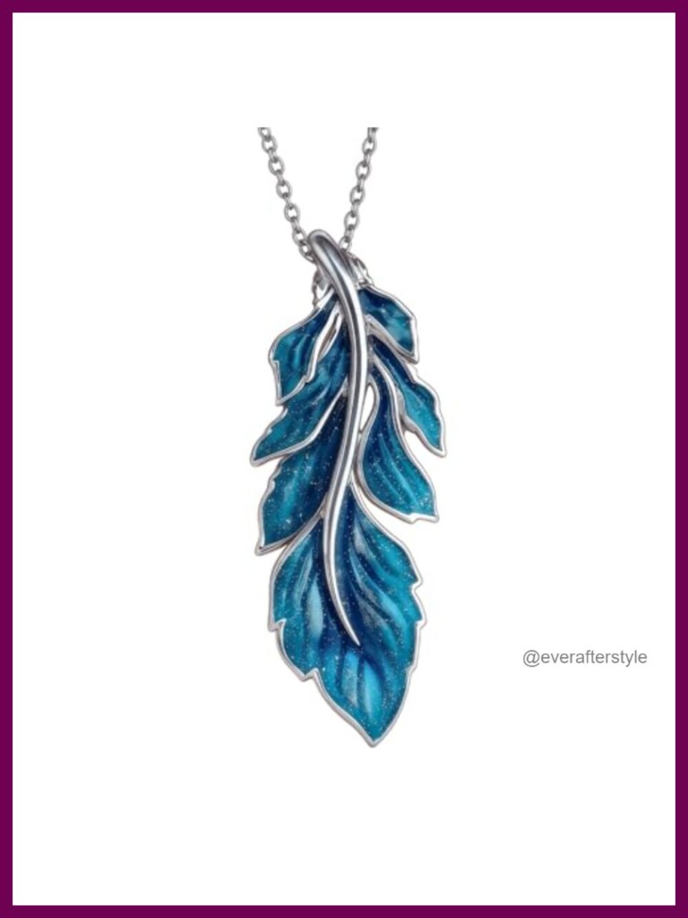 Sterling Silver Blue Feather Pendant Necklace, 925